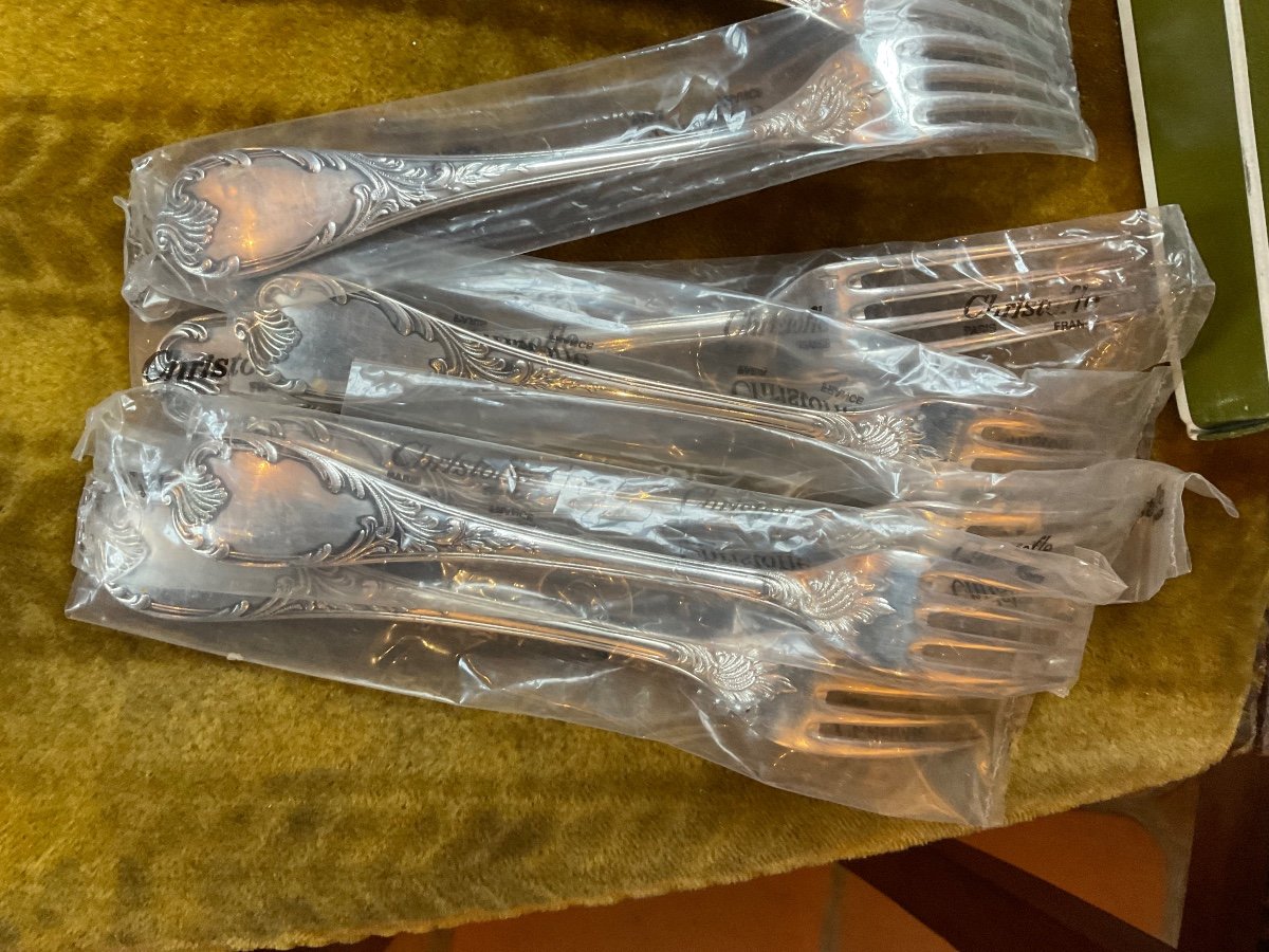 12 Christofle Silver Metal Forks Marly Model-photo-3