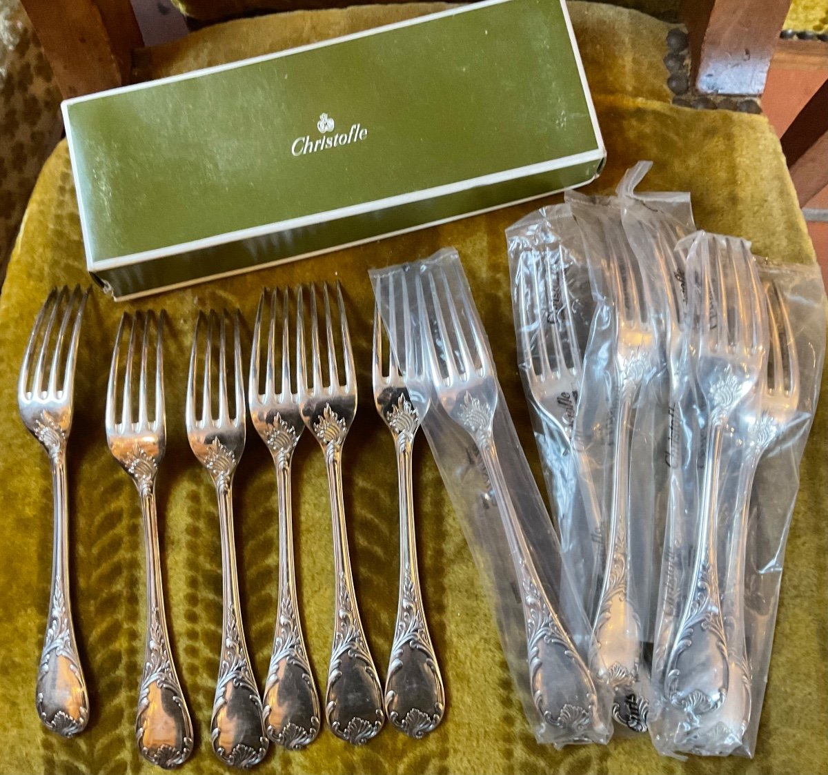 12 Christofle Silver Metal Forks Marly Model