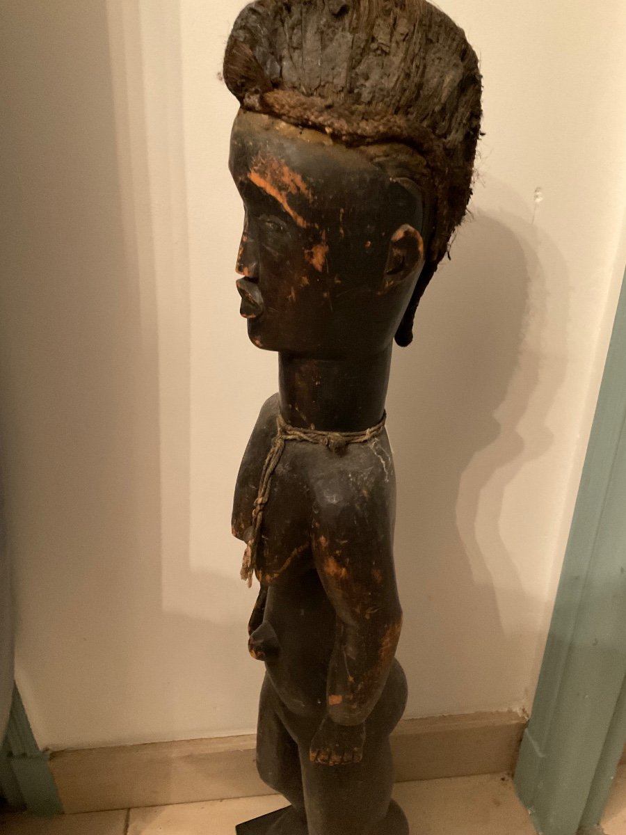 Statue Afrique Bois Et Cheveux-photo-1