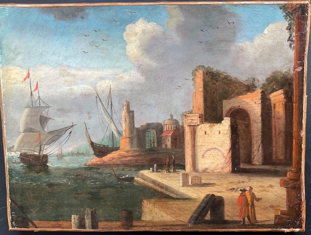 Pair Of 18th Century Italian Canvases Reentoileexixeme Keyed Frame -photo-2