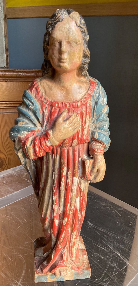 Saint In Wood 18th Century Polychromy -photo-2