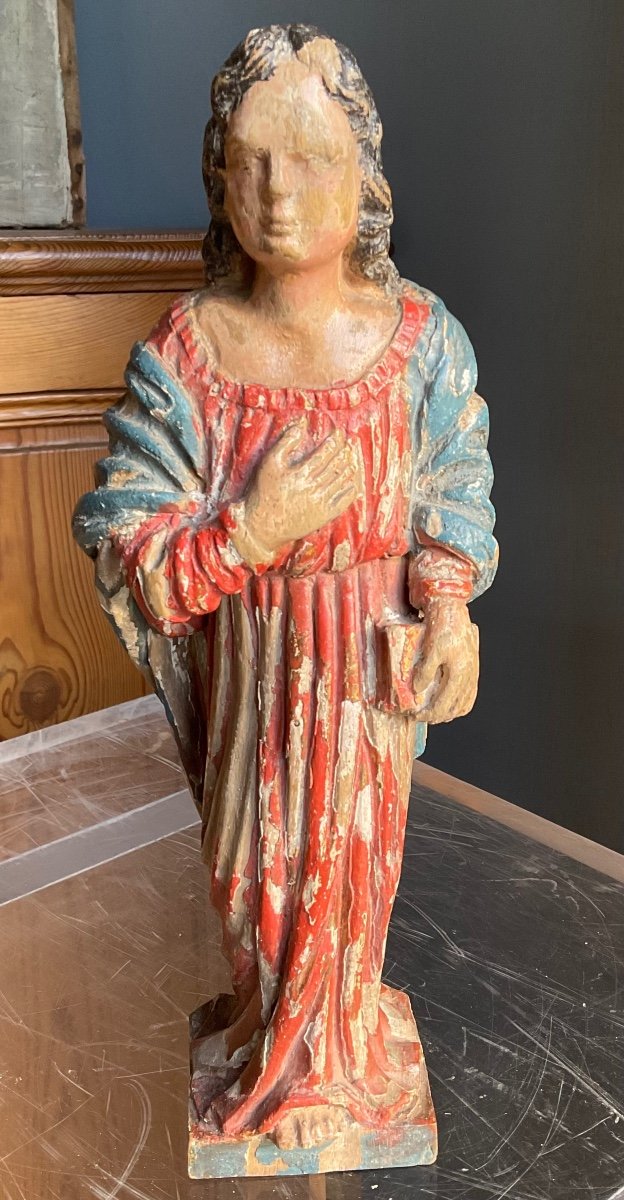 Saint In Wood 18th Century Polychromy -photo-3