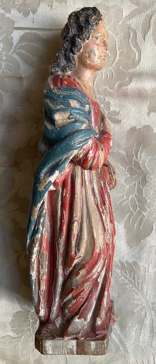 Saint In Wood 18th Century Polychromy -photo-2