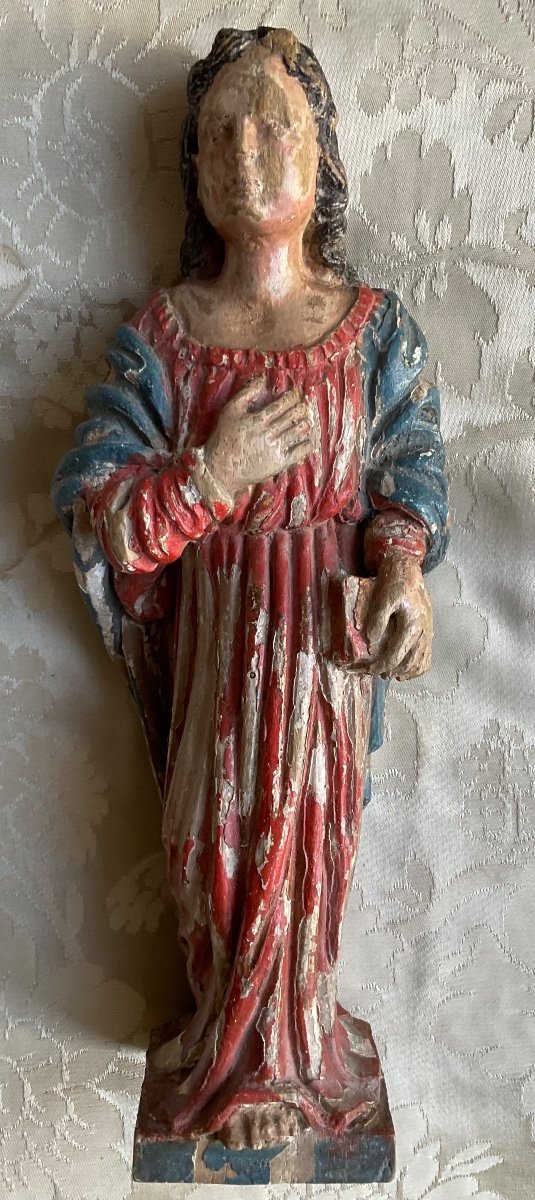 Saint In Wood 18th Century Polychromy -photo-3