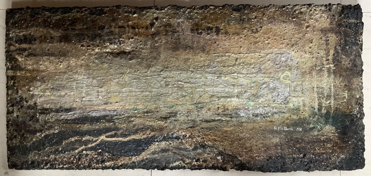  Very Rare Painting On Cement By Roger Tallon 1958-photo-3