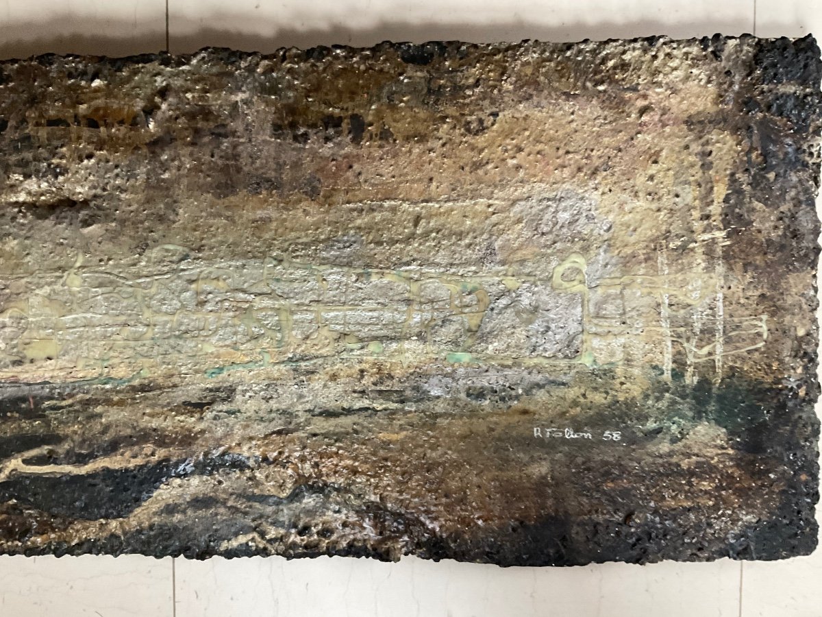  Very Rare Painting On Cement By Roger Tallon 1958-photo-1