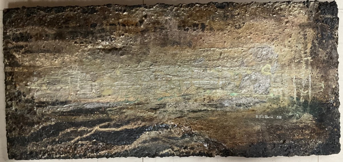  Very Rare Painting On Cement By Roger Tallon 1958