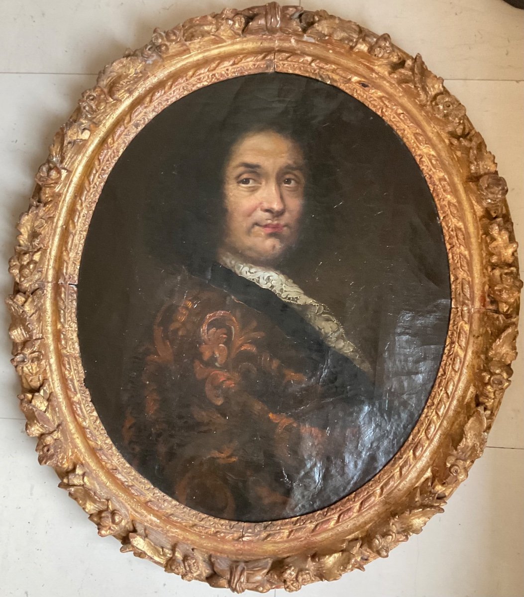 Portrait Entourage De Pierre Mignard Cadre D’époque -photo-2