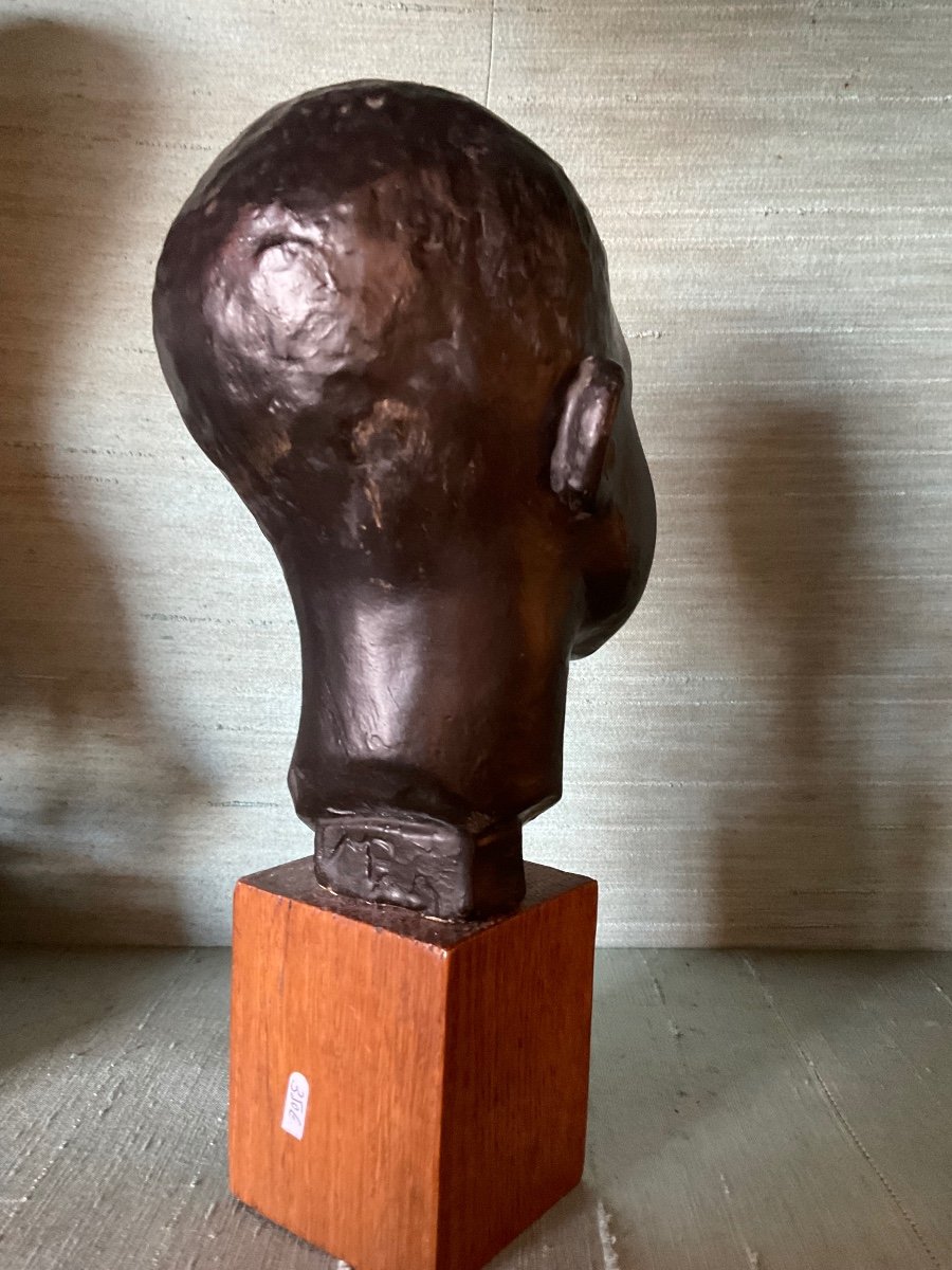 African Head On Oak Base 1930-photo-3