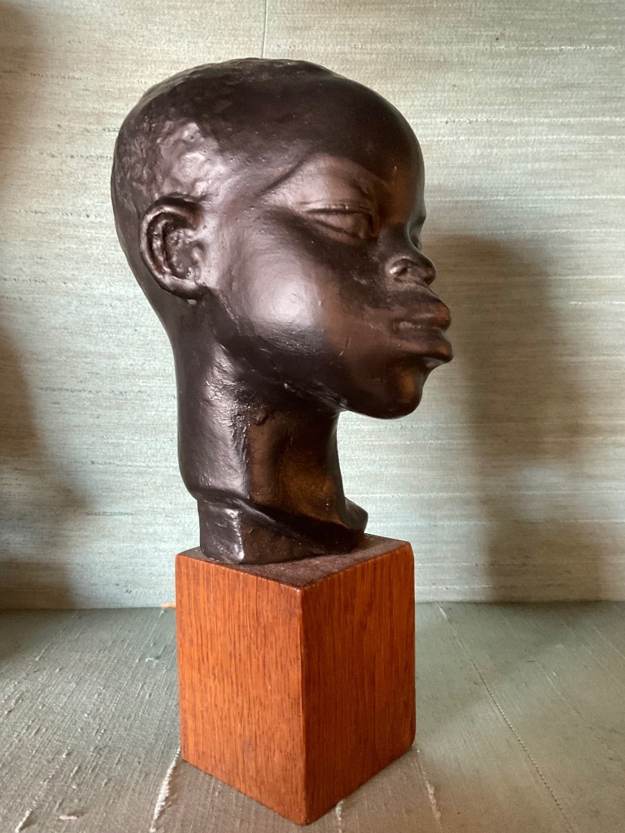 African Head On Oak Base 1930-photo-4