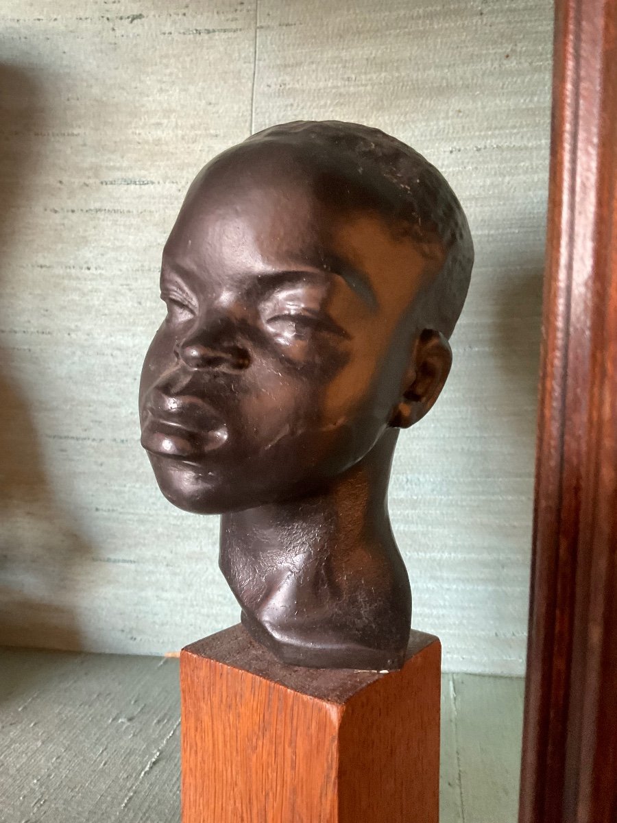 African Head On Oak Base 1930-photo-1