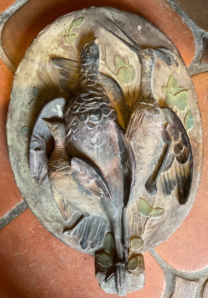 Terracotta Medallion With Trompe l'Oeil Birds-photo-4