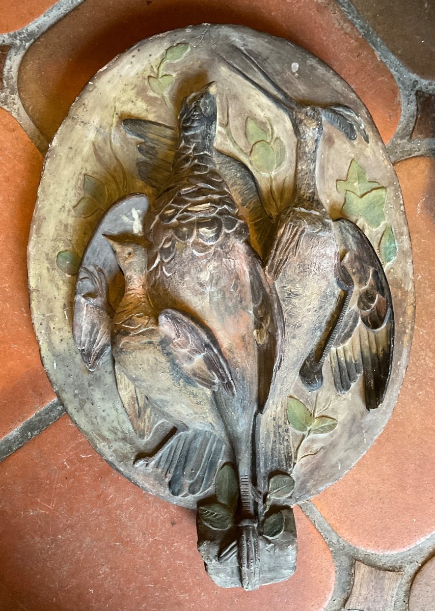 Terracotta Medallion With Trompe l'Oeil Birds