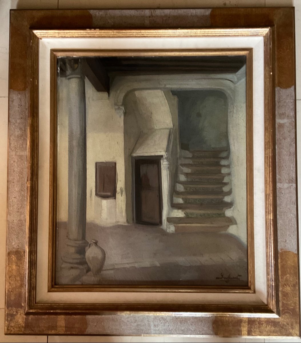 Oil On Isorel Interior Of Entrance In Toledo-photo-2