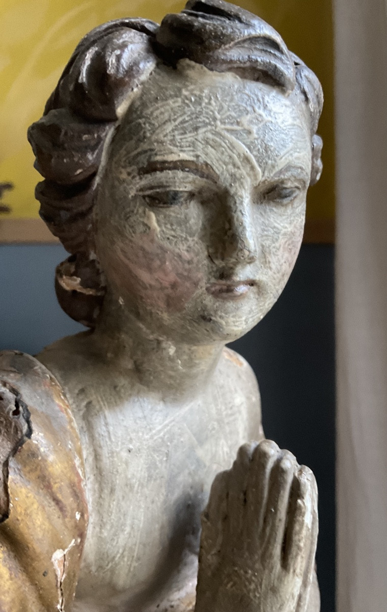 Wooden Angel In Its Original Condition, 17th Century-photo-3