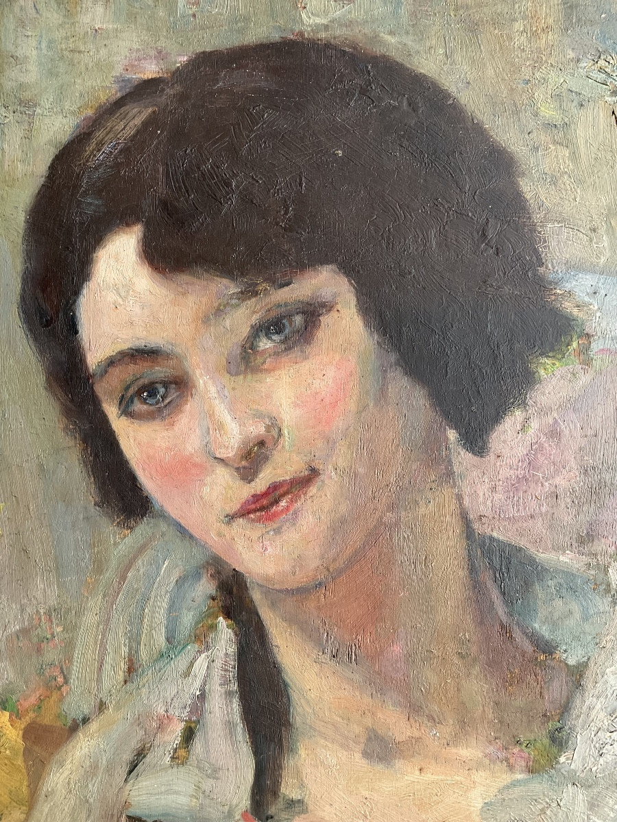 Portrait De Jeune Fille Huile Sur Bois 