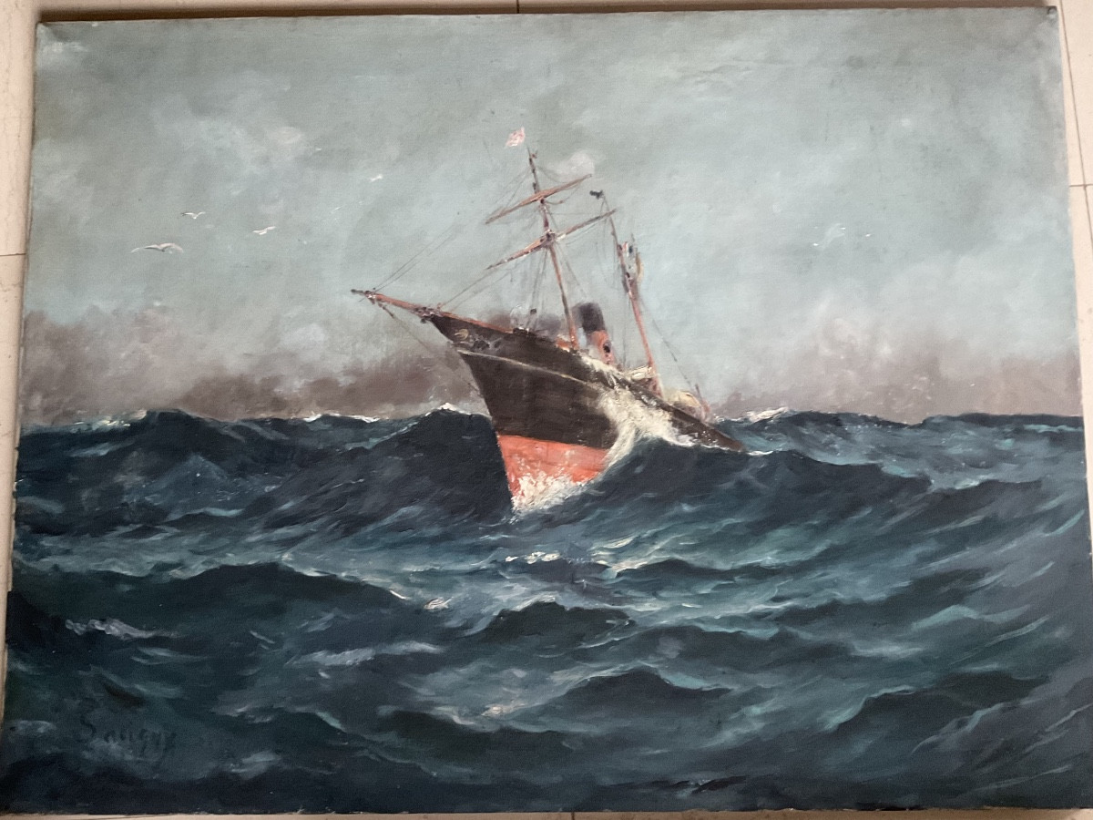 Marine By Savigny Oil On Canvas 92/70-photo-1