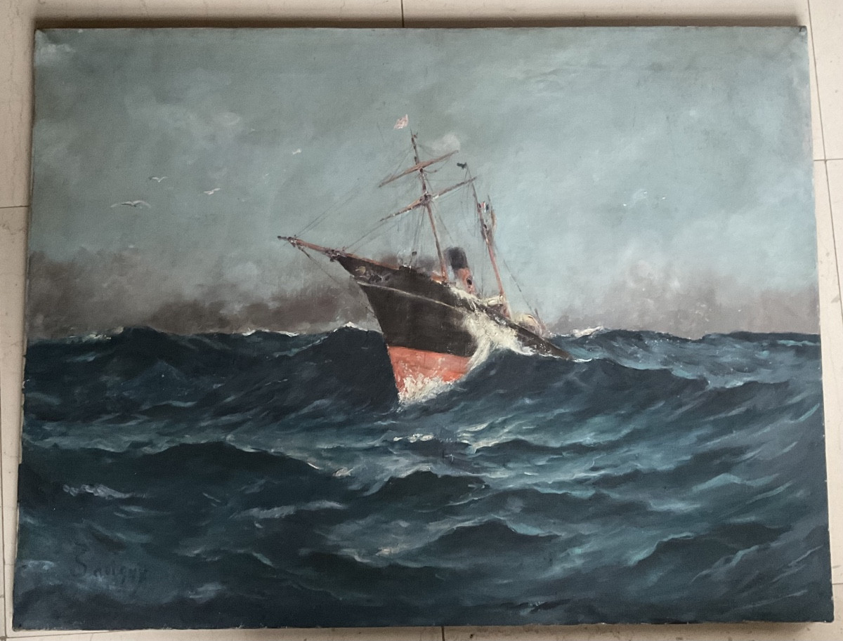 Marine By Savigny Oil On Canvas 92/70-photo-2