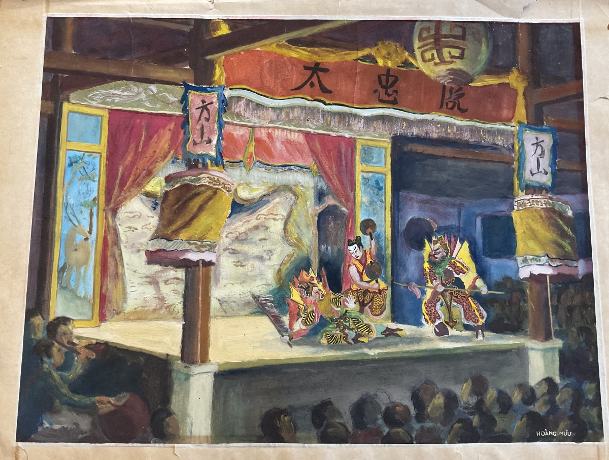 Théâtre Asiatique Huile Sur Papier Signée -photo-4