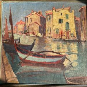 Les Martigues Oil On Panel Signed