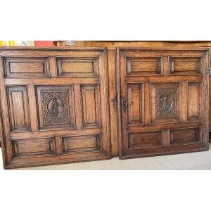 Two Superb Cupboard Doors With Carved Wood 17th