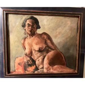 Nude Oil On Cardboard Signed Mauboussin