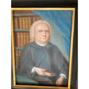 Portrait D’homme Dans Sa Bibliothèque Pastel XVIIIeme Hollandais 