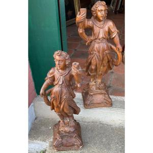 Two Flemish Wooden Angels, 18th Century 