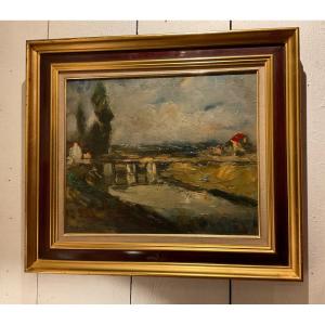 Abel Bertram Huile Sur Toile Les écluses En Baie De Somme