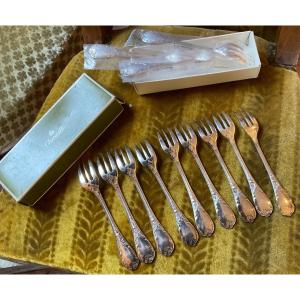 12 Christofle Silver Plated Cake Forks