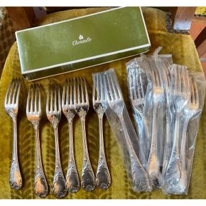 12 Christofle Silver Metal Forks Marly Model