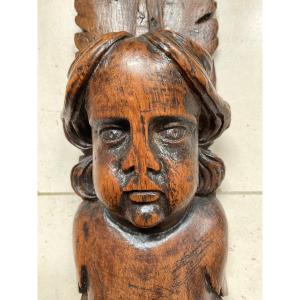 17th Century Wooden Angel Head Abbeville Picardy Region