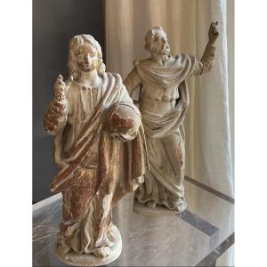 Deux Statues Saints Peintes  Sur Dorurexviiieme