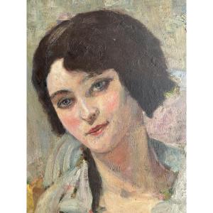 Portrait De Jeune Fille Huile Sur Bois 