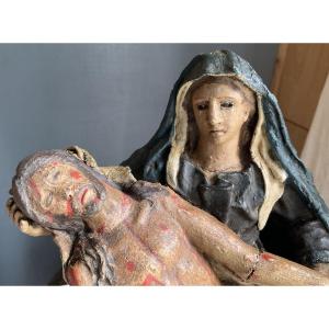 Petite Pietà Italienne Bois Et Papier Mâché 