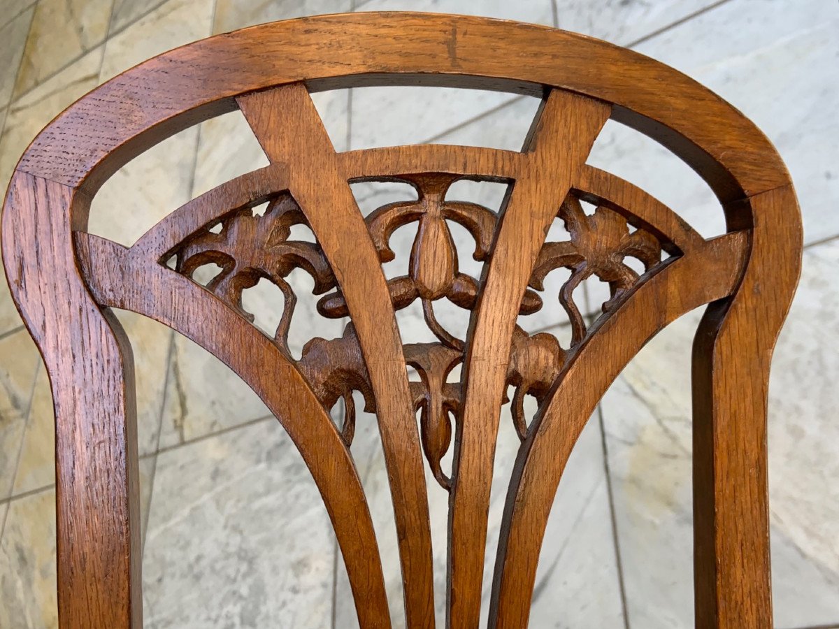 Majorelle Nancy, French Art Nouveau Clematis Pattern Chair Ca 1900, Mahogany.-photo-7