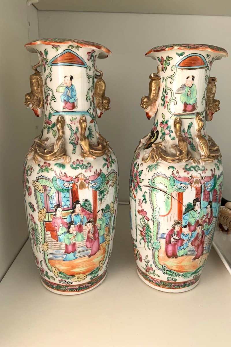 China, Canton, End Of The 19th Century. Pair Important Baluster Vase In Porcelain And Enamels -photo-2