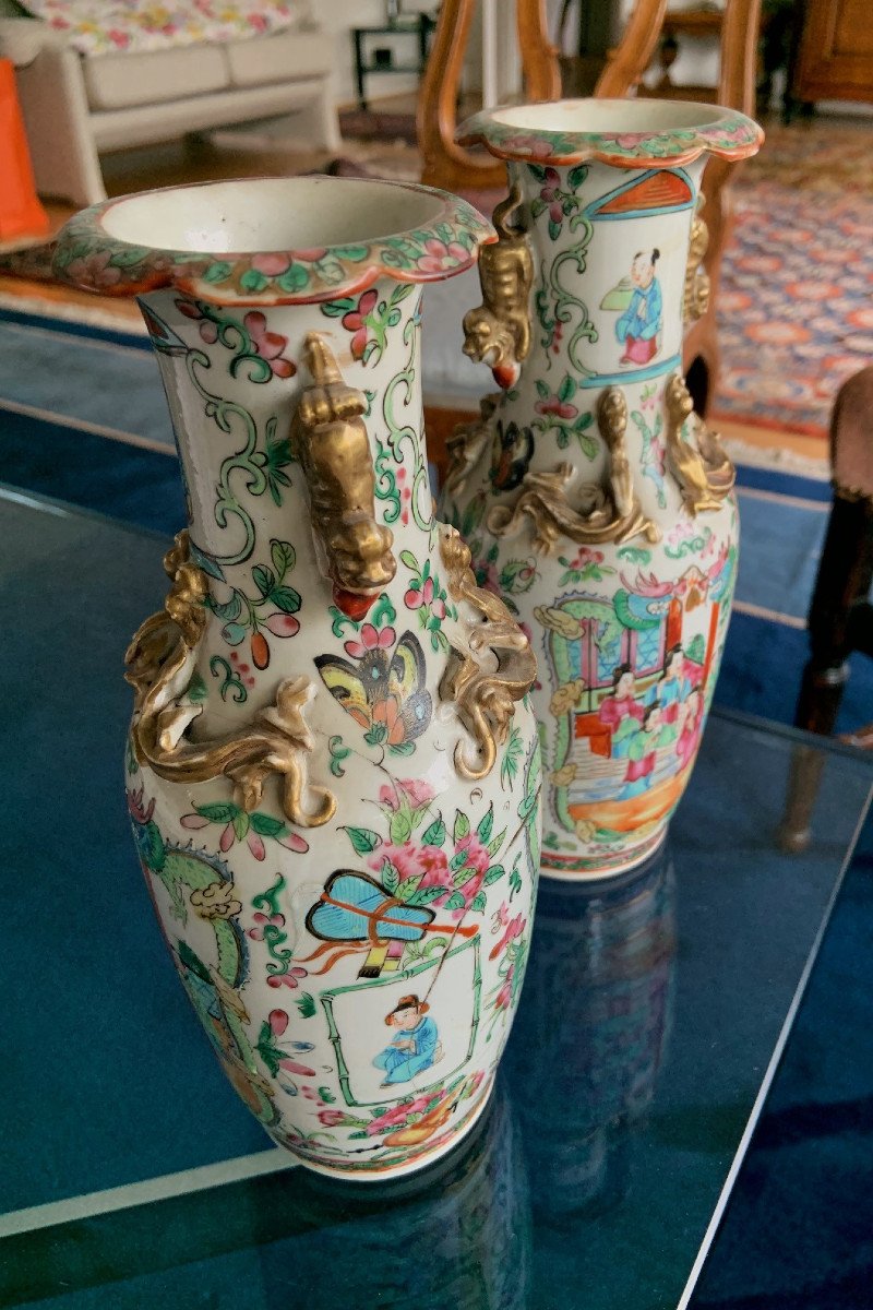 China, Canton, End Of The 19th Century. Pair Important Baluster Vase In Porcelain And Enamels -photo-5