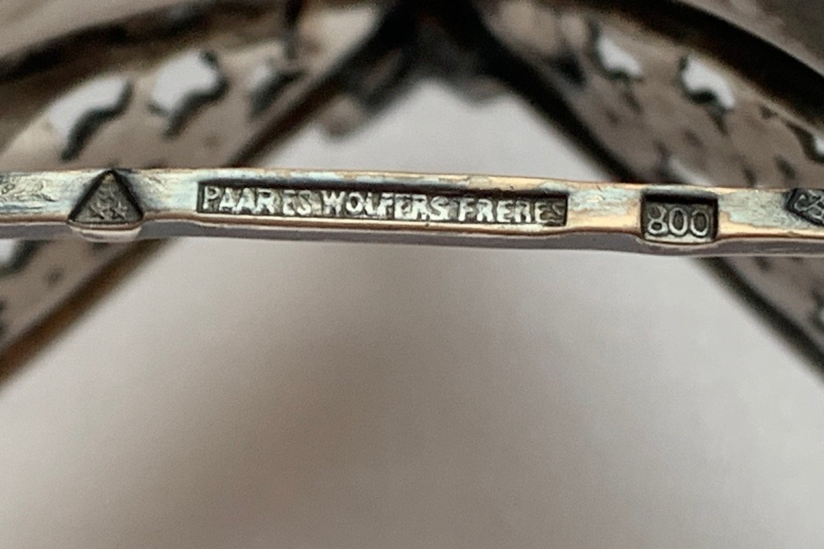  ! ! Wolfers Féres, Bruxelles, Coupe Carrée En Argent 800 Avec Insert En Verre Vers 1900-photo-1