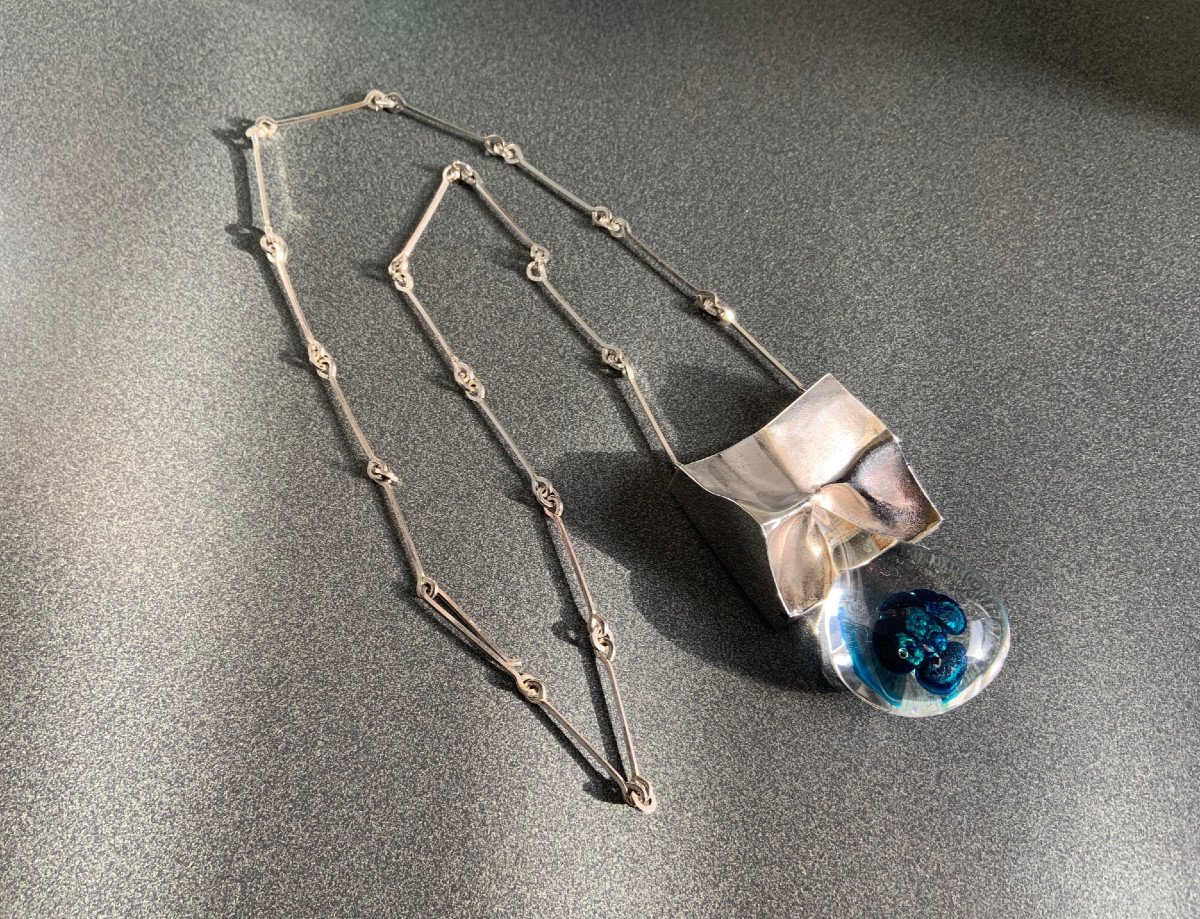 Weckström, Lapponia, Large Drop, Sterling Acrylic Necklace 1973