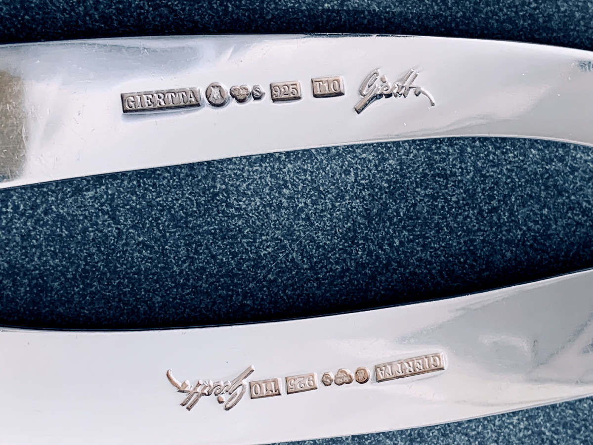 Design Fish Cutlery For 8 People, 925 Sterling Silver Cutlery Stockholm Sweden, Giertta 1993-photo-3