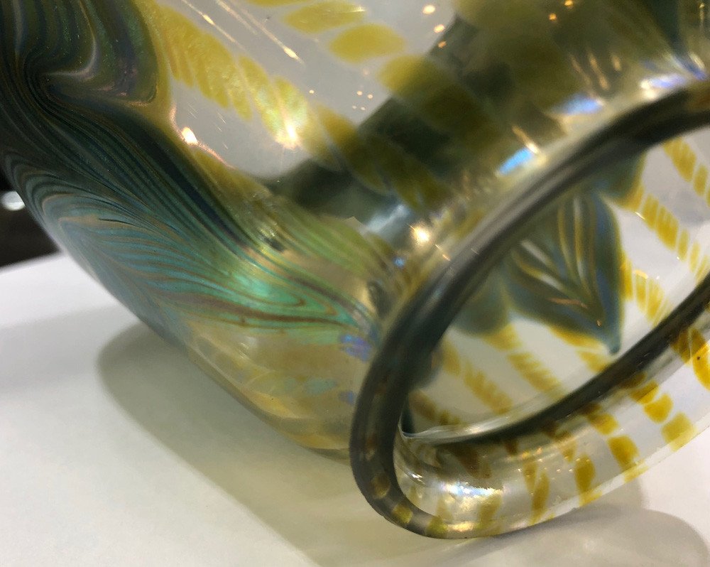 Loetz Witwe Art Nouveau Glass Lampshade, Iridescent Phenomenon Pattern-photo-3