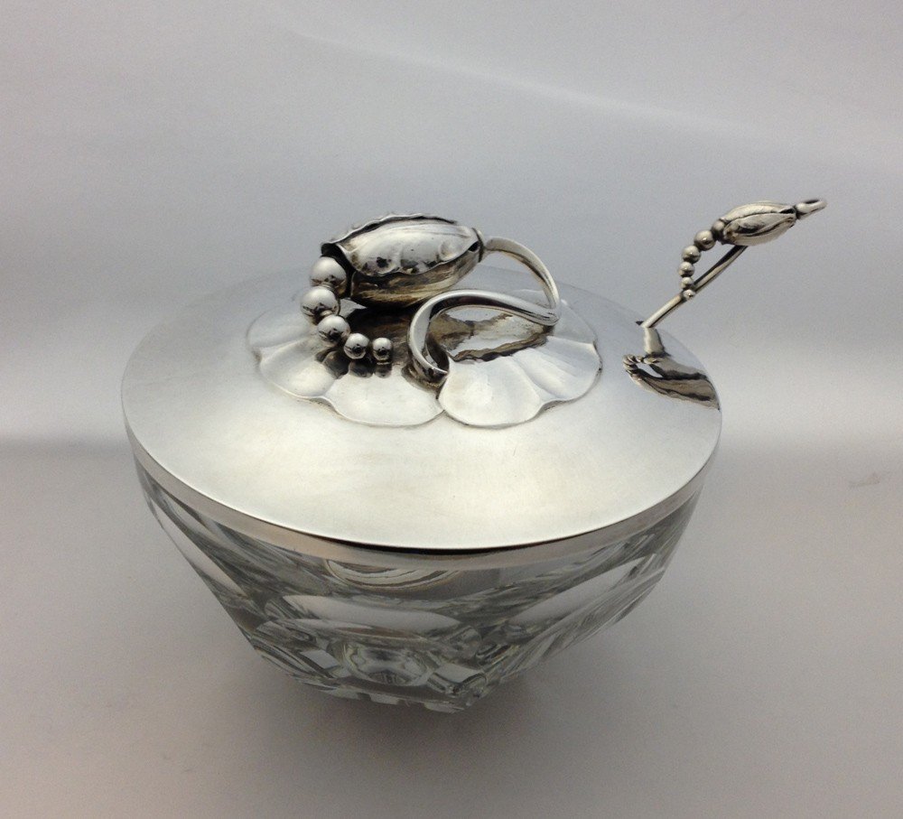 Georg Jensen Silver, Baccarat Art Nouveau Jam Jar #2 A Blossom-photo-2