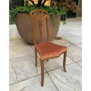 Majorelle Nancy, French Art Nouveau Clematis Pattern Chair Ca 1900, Mahogany.