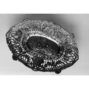 Openwork Wedding Basket, Dish, Bowl, Richly Decorated With Doves, Flowers, Putti In 800 Silver,