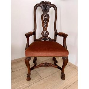 Baroque Chair Armchair With High Back, Walnut ? Solid Oak, Probably Liege 18. Century