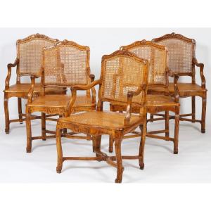 Suite Of Five Louis XV Canned Armchairs