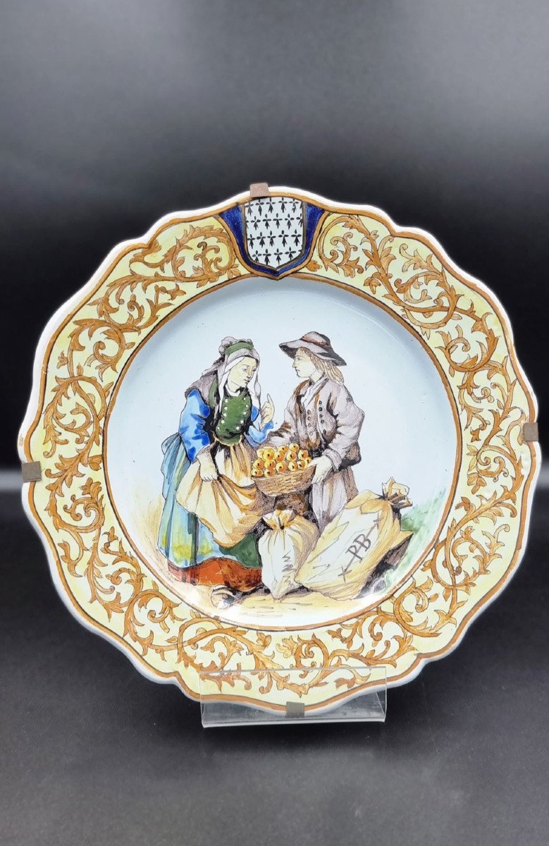 Manufacture Porquier Beau - Brittany - 19th Century - Plate Marked Pb - Apple Merchant