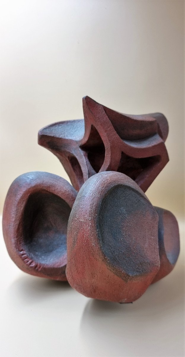 Sculpture In Chamotted Earth Years 60-70 - Ceramic - Raw Stoneware-photo-4