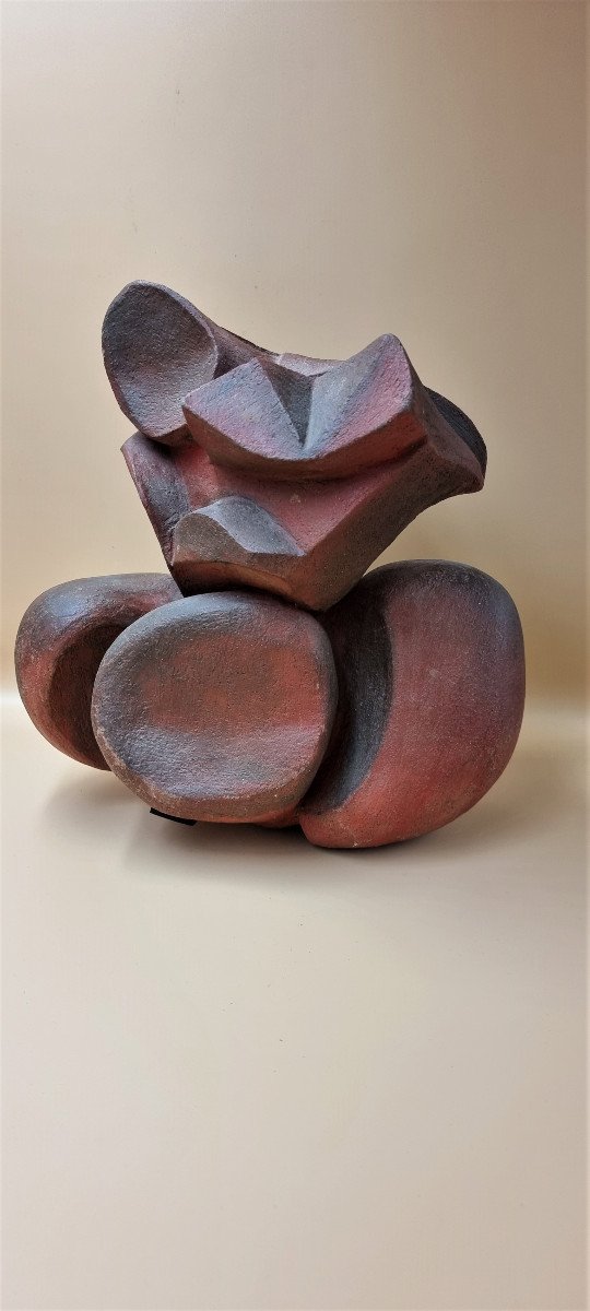 Sculpture In Chamotted Earth Years 60-70 - Ceramic - Raw Stoneware-photo-1